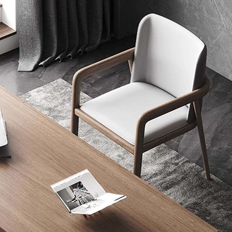 Chinese Ash Wood PU Leather Dining Chair — Original Wood Color