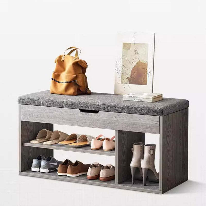 Minimalist Fabric PU Leather Wood 3-Tier Shoe Rack