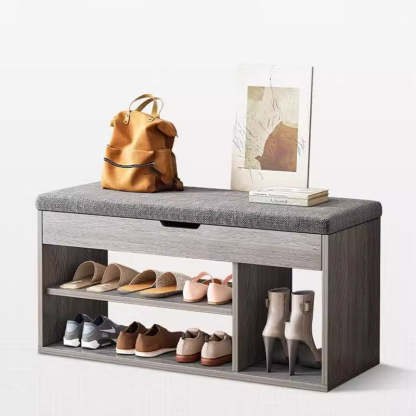 Minimalist Fabric PU Leather Wood 3-Tier Shoe Rack
