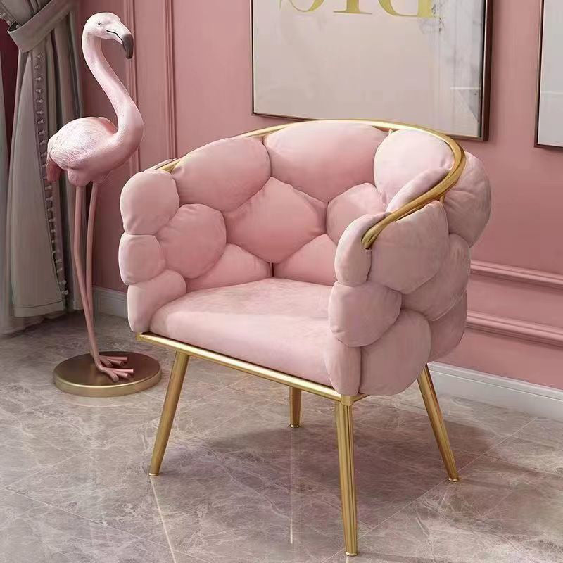 Half Round Bubble Fabric Metal Vanity Stool — Blue