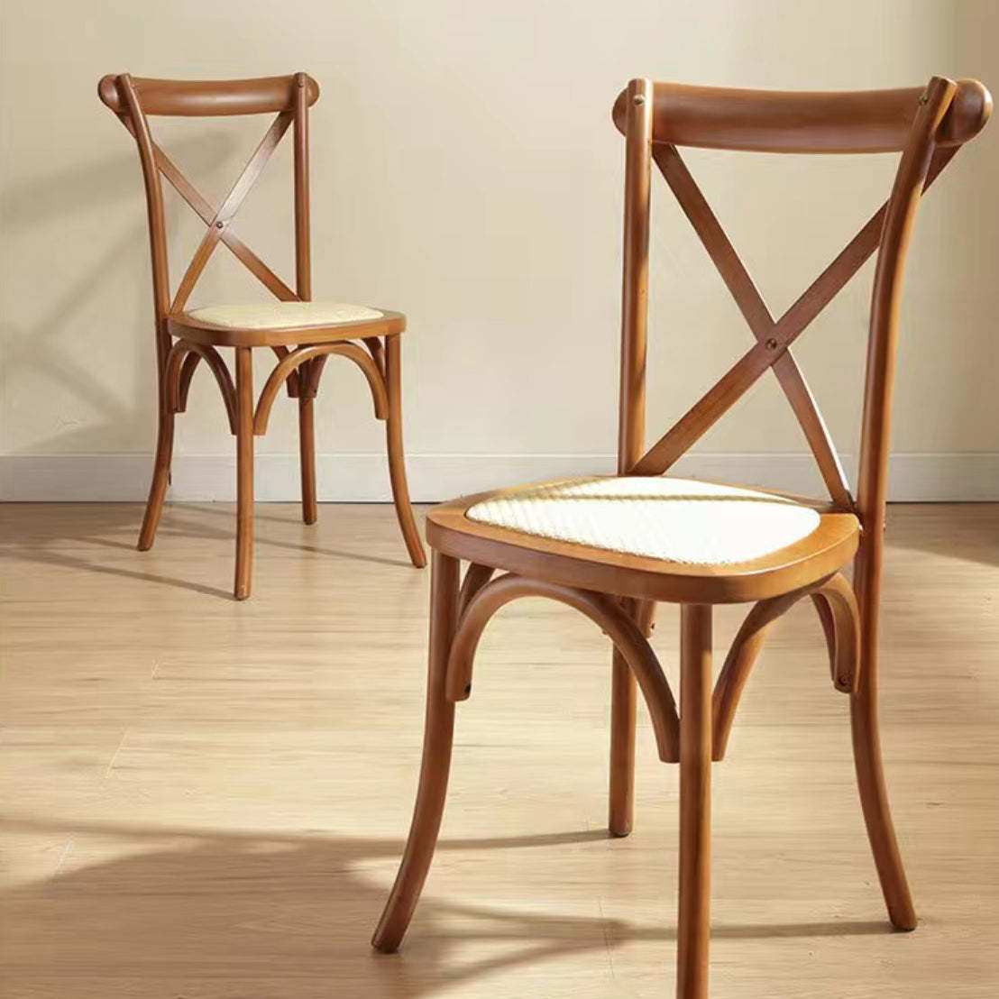 Vintage Wood Rattan Cross-Back Dining Chair
