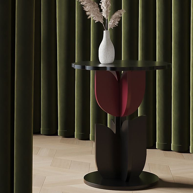 Contemporary Water Ripple Tulip Coffee Table — Pink & Green Base + Solid Wood Round Tabletop