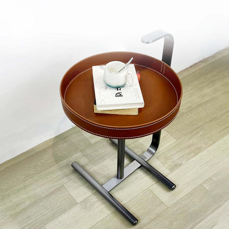 Minimalist Leather Steel Tray Side Table