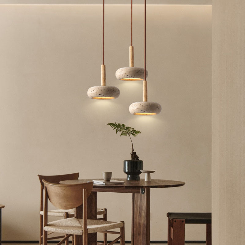 Scandinavian Oval Wood Travertine LED Pendant