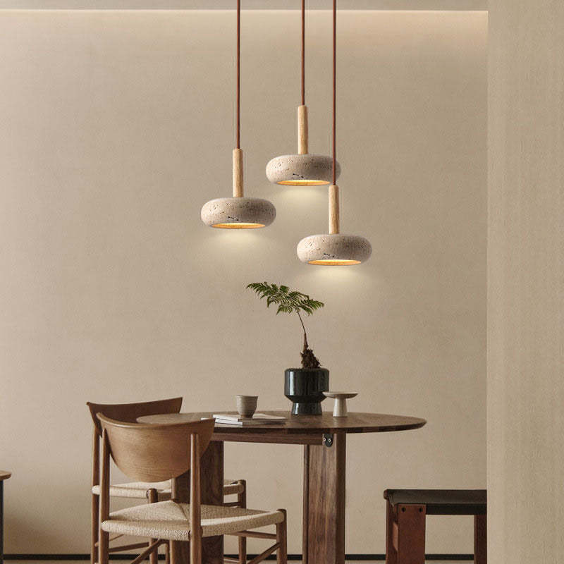 Scandinavian Oval Wood Travertine LED Pendant