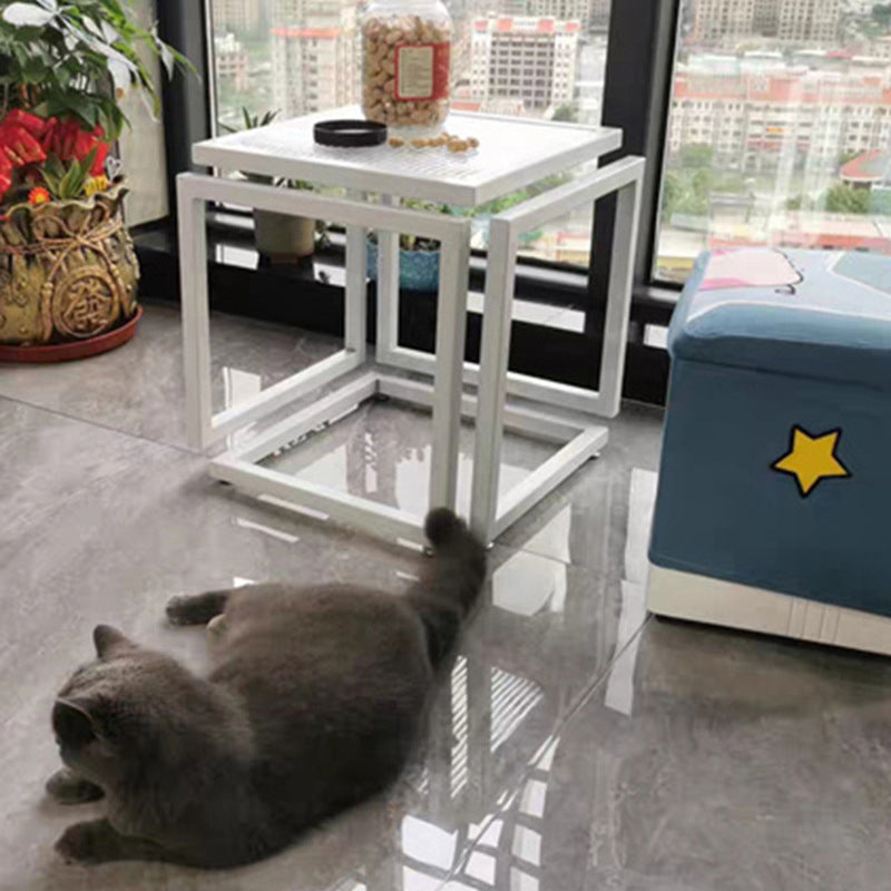 Contemporary Square Glass Iron Side Table