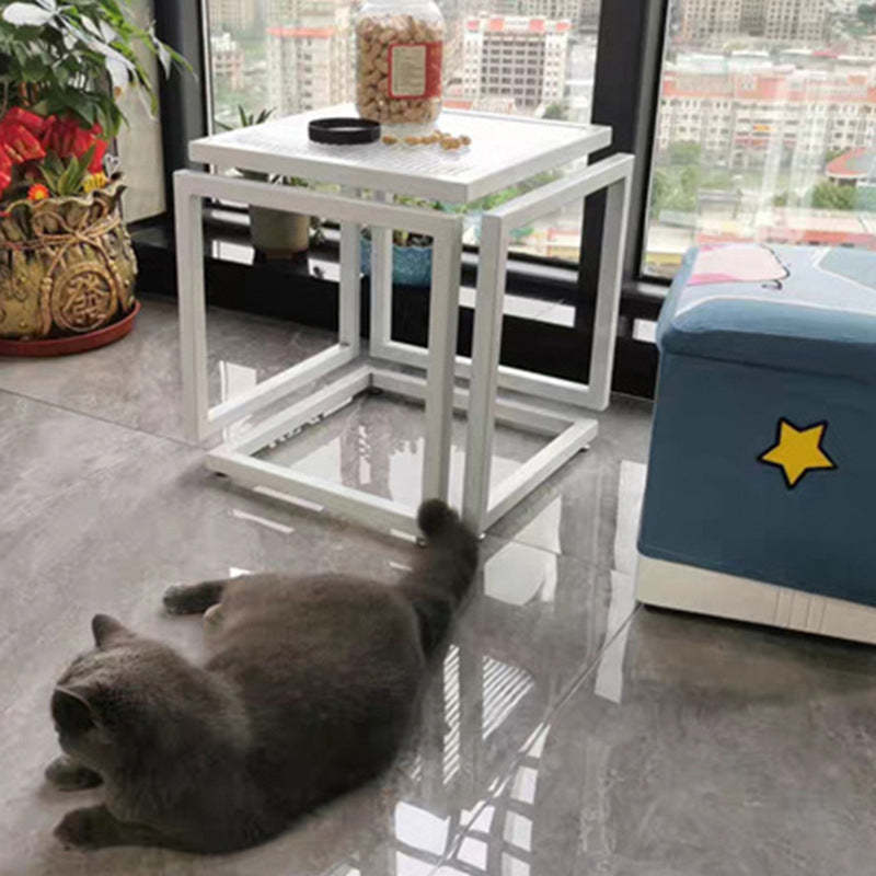 Contemporary Square Glass Iron Side Table