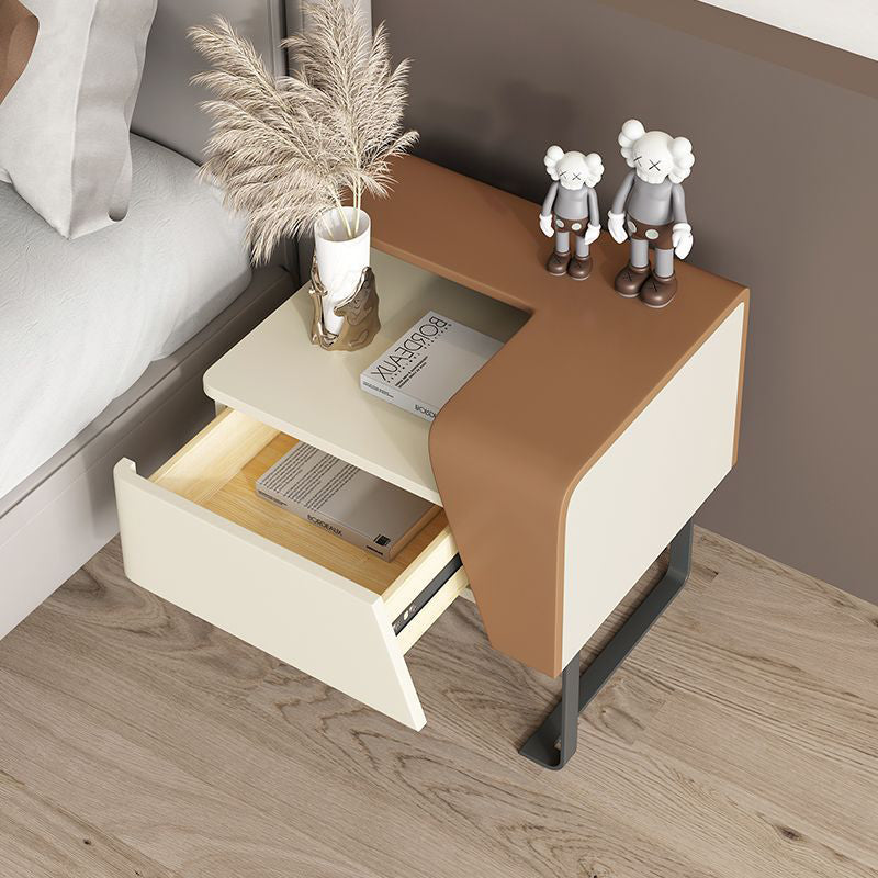 Contemporary Wood Steel Drawer Side Table