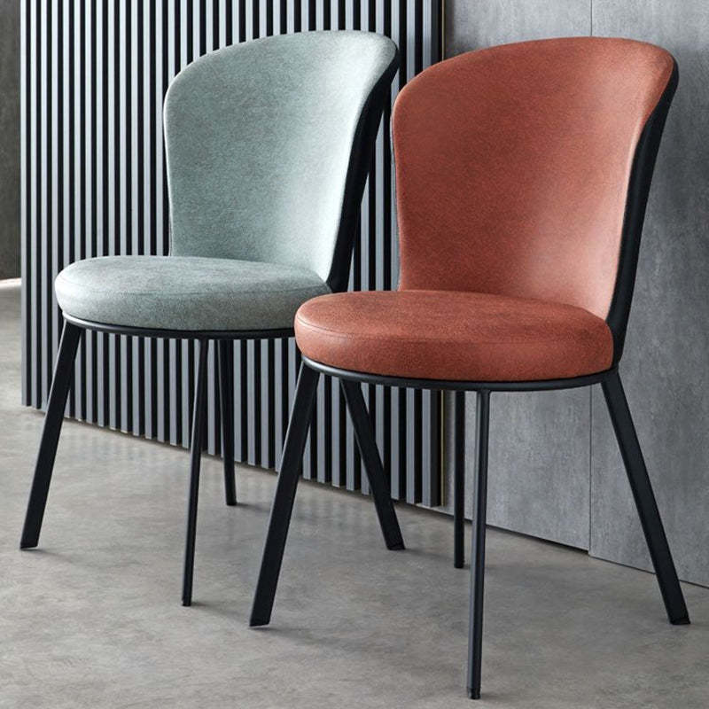 Scandinavian Round Leather Steel Dining Chair — Sky Blue