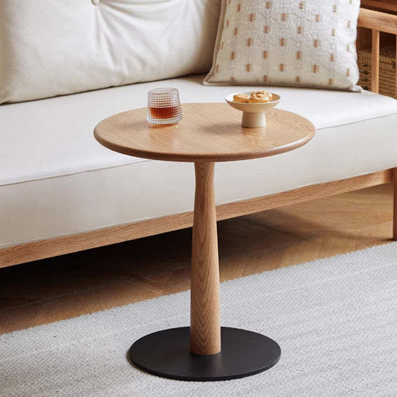 Traditional Rustic Oak Round Side Table — Walnut Color