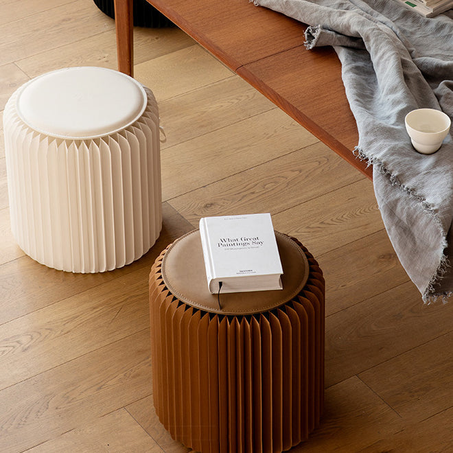 Scandinavian Cylinder PU Leather Foldable Footstool