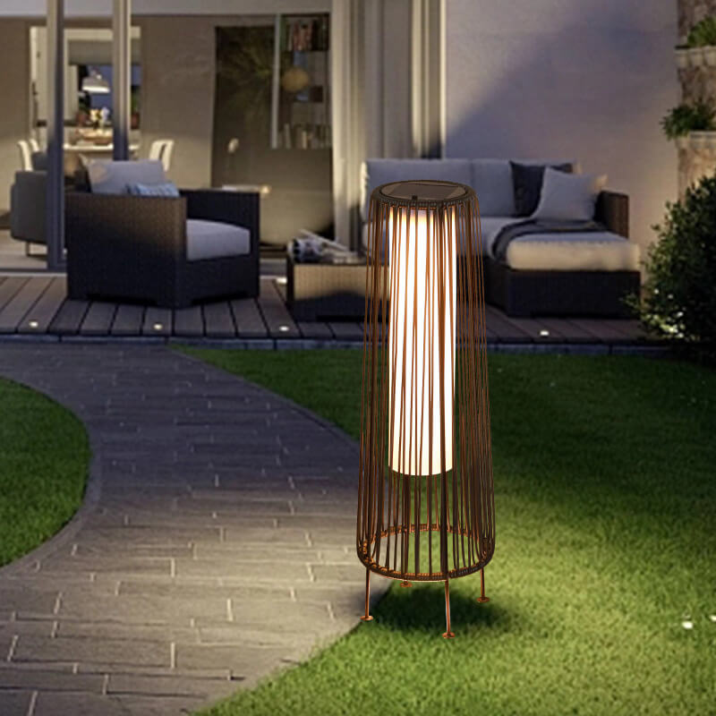 Modern Solar Trapezoidal Iron Rattan Wicker LED Light