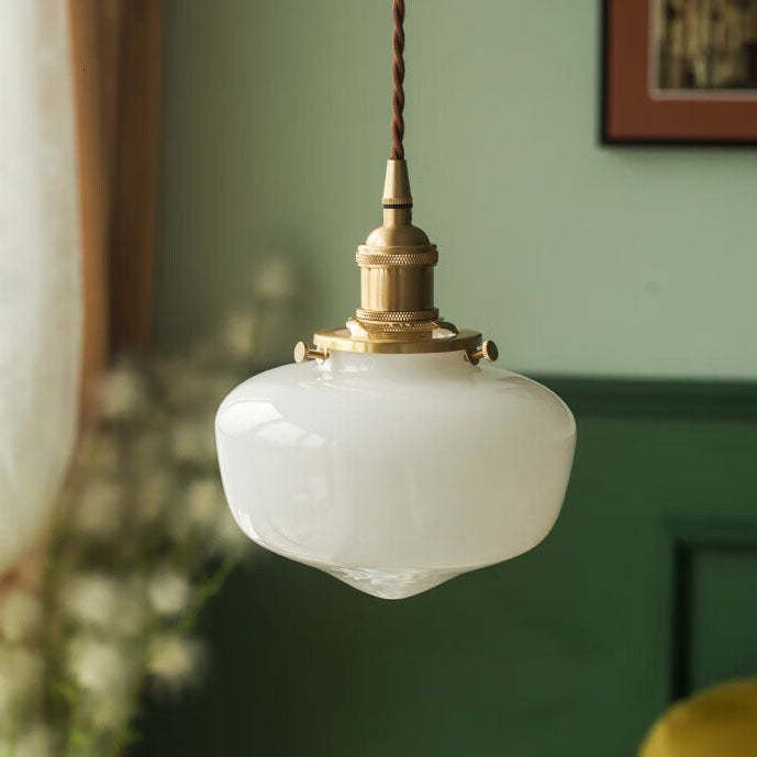 Nordic Vintage Brass Glass Lantern Pendant