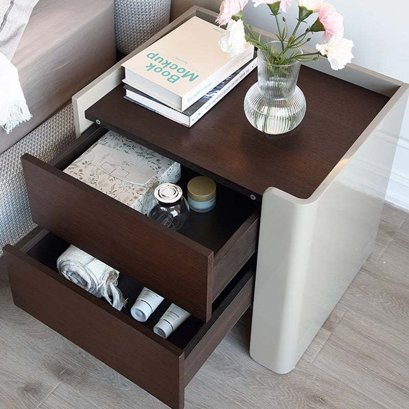 Contemporary Engineered Wood Wood Grain 2-Drawer Side Table