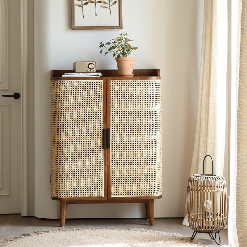 Vintage Rattan Wood 5-Tier Shoe Storage