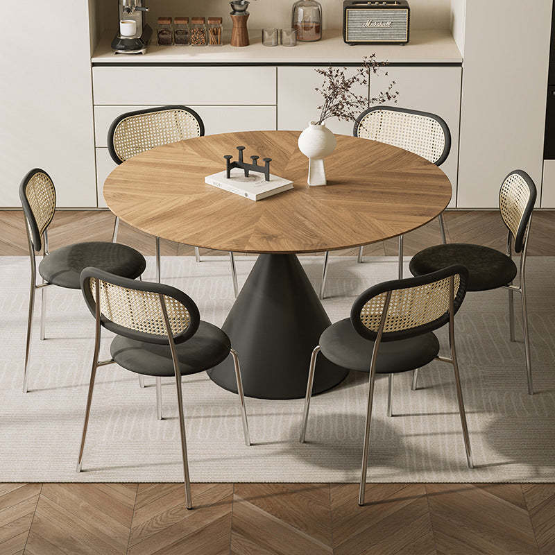 Retro Round Conic Walnut Steel Dining Table