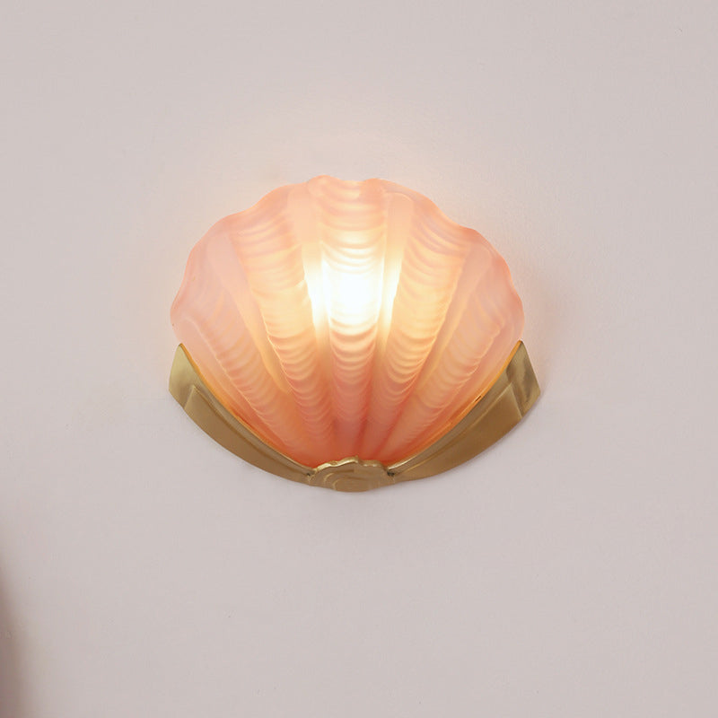 Art Deco Shell Brass Glass Wall Sconce
