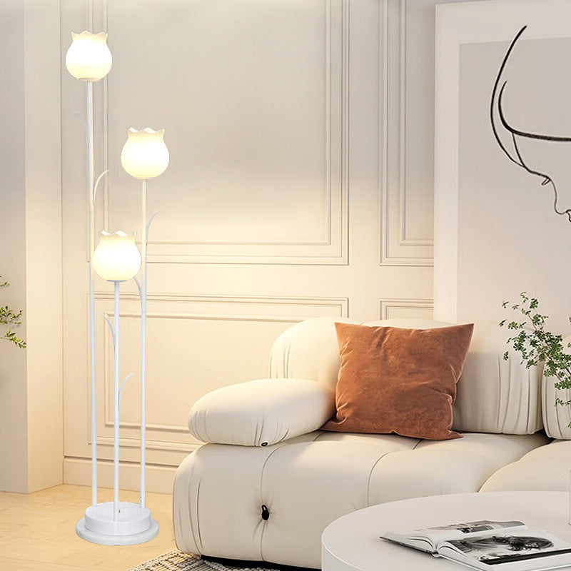 Scandinavian Cylinder Flower Iron Glass Floor Lamp