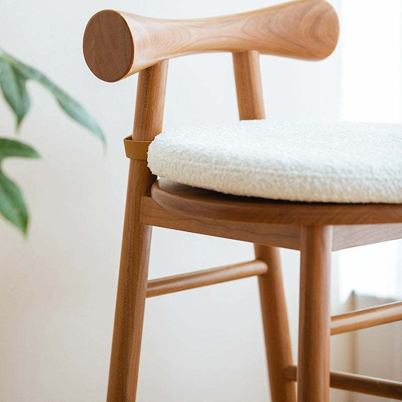 Modern Lambswool Wood Round Vanity Stool Low Back