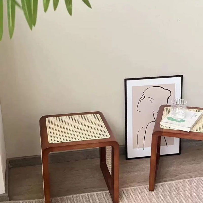 Vintage Rattan Solid Wood Coffee Table — Wood Color