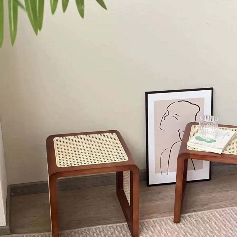Vintage Rattan Solid Wood Coffee Table — Wood Color