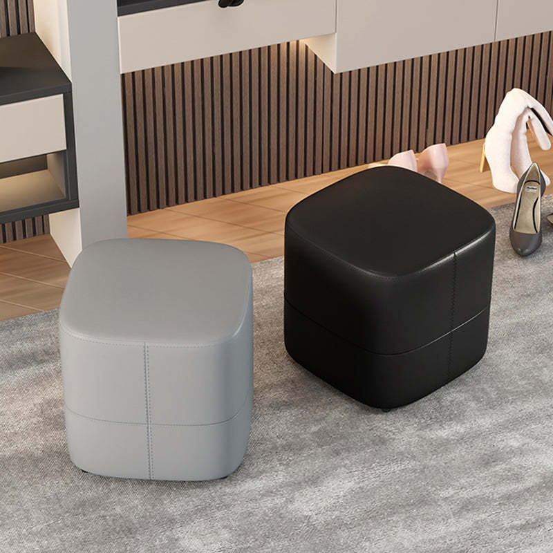 Minimalist Microfiber Leather Solid Wood Low Stool — Gray