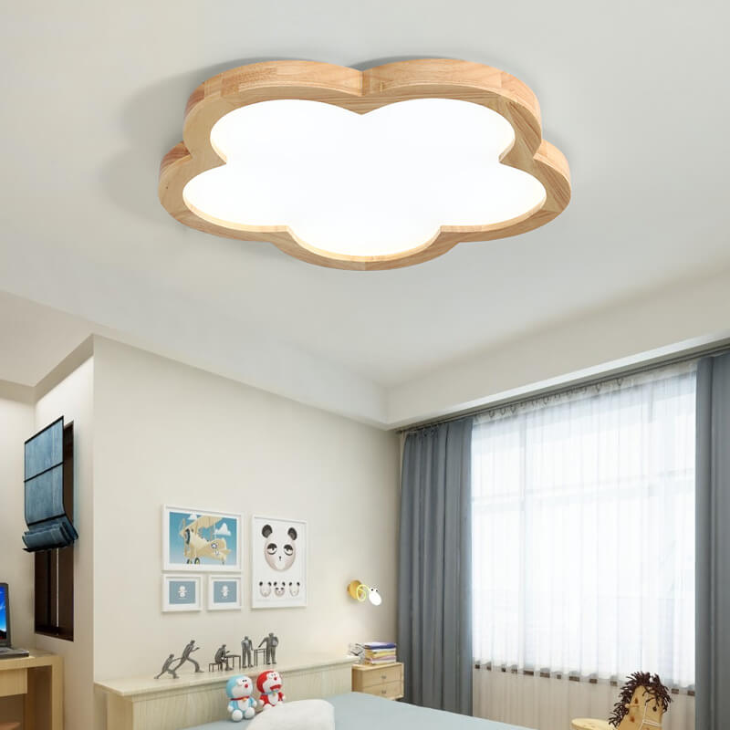 Nordic Solid Wood Flower LED Slim Kids Flush Light