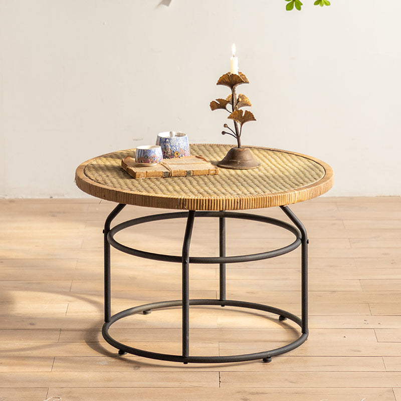 Japanese Round Rattan Iron Coffee Table