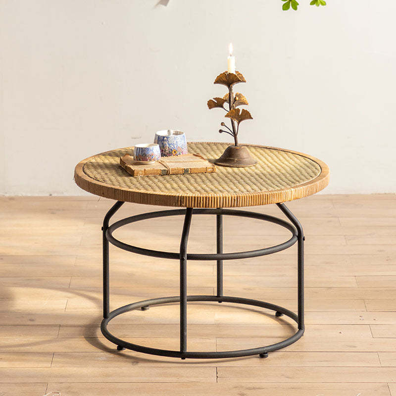 Traditional round beige iron coffee tables, Lighom — 21" H x 21.5" Dia