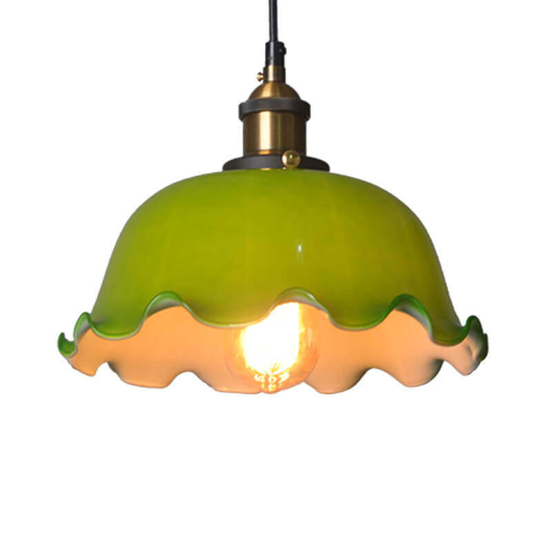 Vintage Green Glass Dome Pendant Light