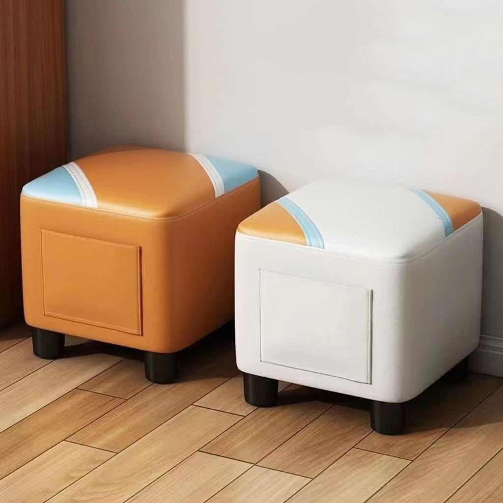 Scandinavian Tech Fabric Wood Low Stool — Orange