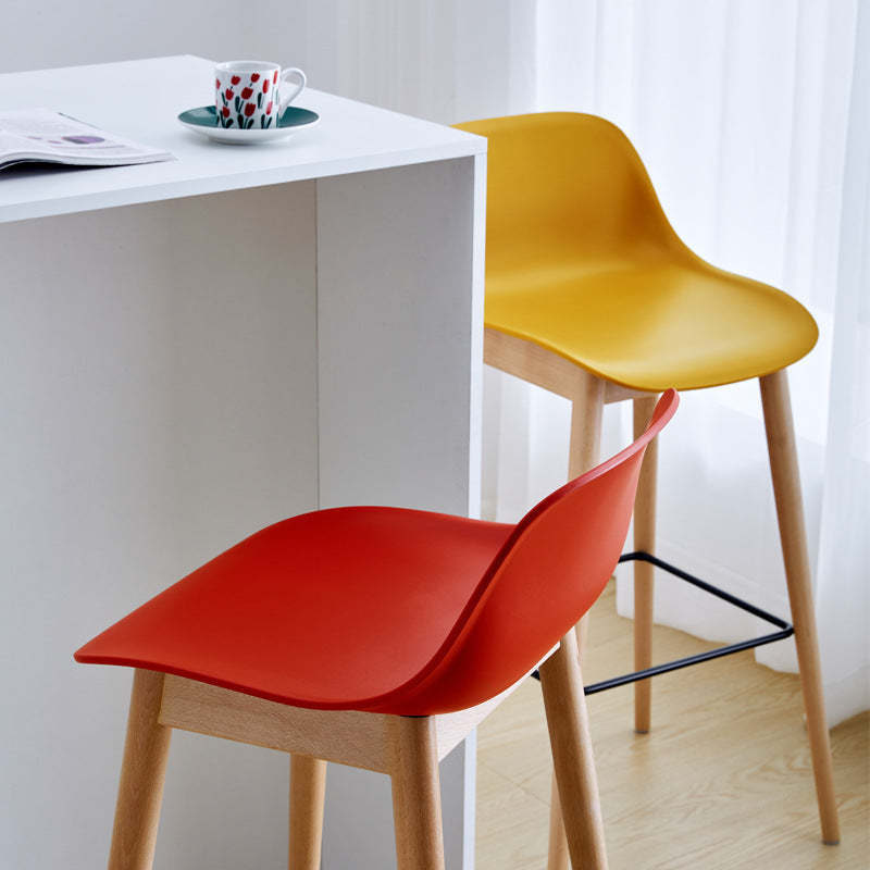 Nordic Wood Metal Bar Stool — Red