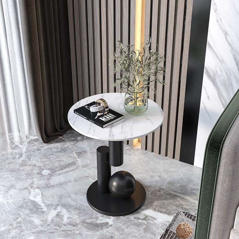 Luxury Rock Slab Geometric Base End Table — Black Rock Slabs + Black Base