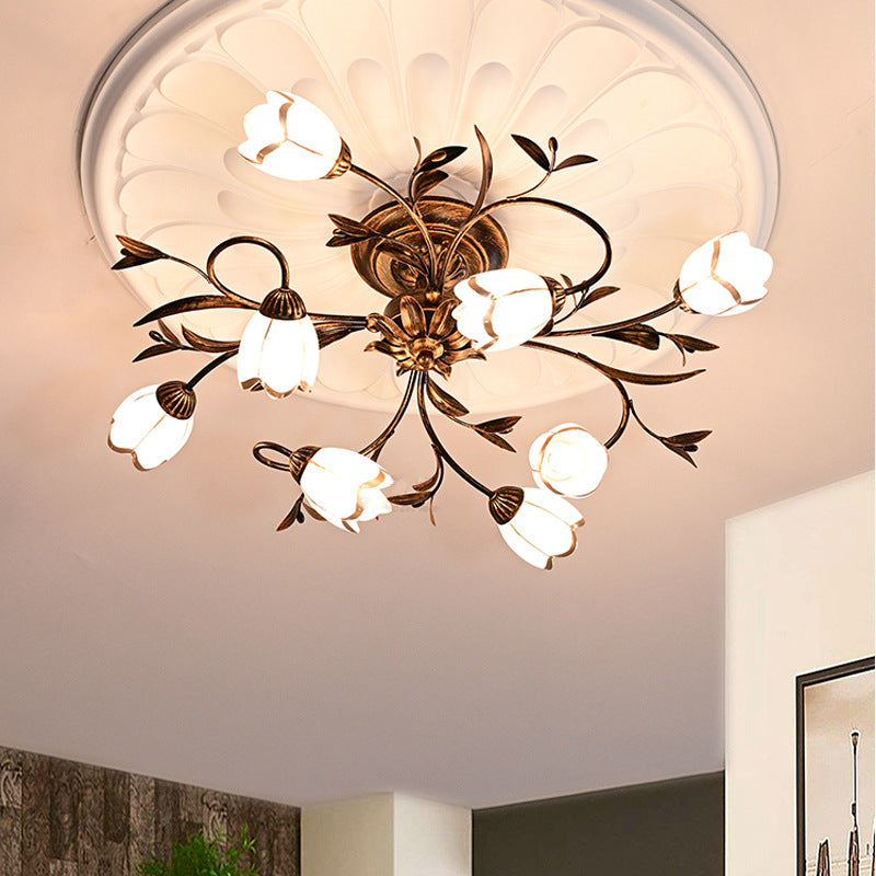 French Flower Iron 4/6/8/10/12-Light Ceiling Light