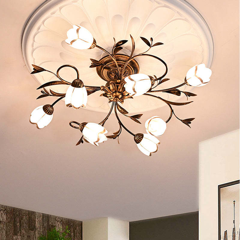 French Flower Iron 4/6/8/10/12-Light Ceiling Light