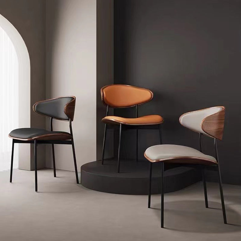 Retro PU Wood Metal Curved Dining Chair — Gray