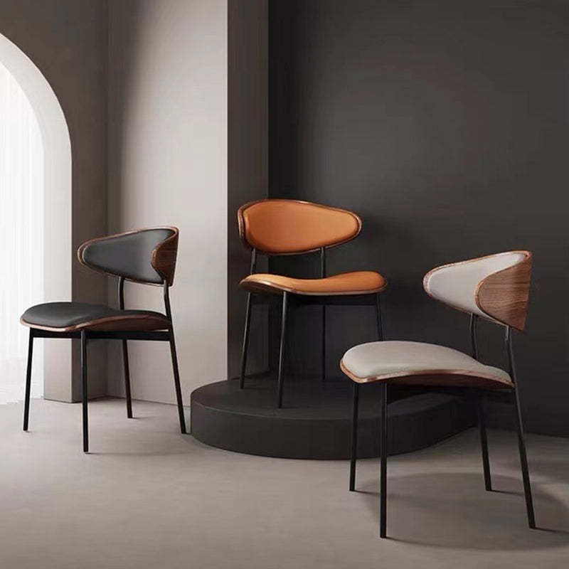 Retro PU Wood Metal Curved Dining Chair — Gray