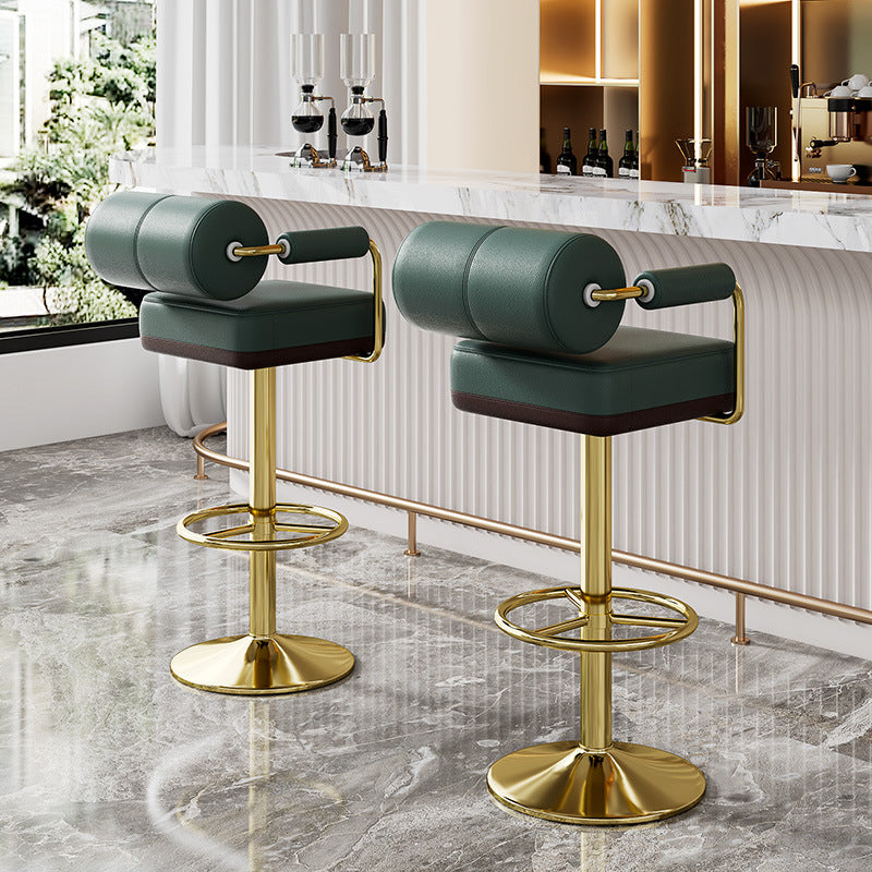 Minimalist Leather Cylinder Bar Stool — Beige