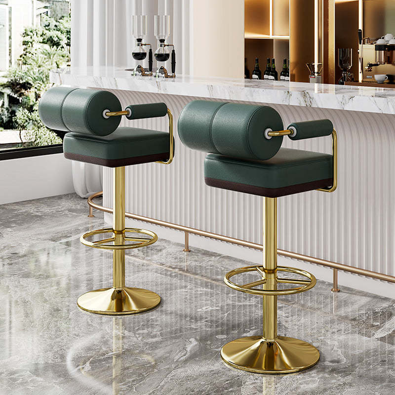 Minimalist Leather Cylinder Bar Stool — Beige