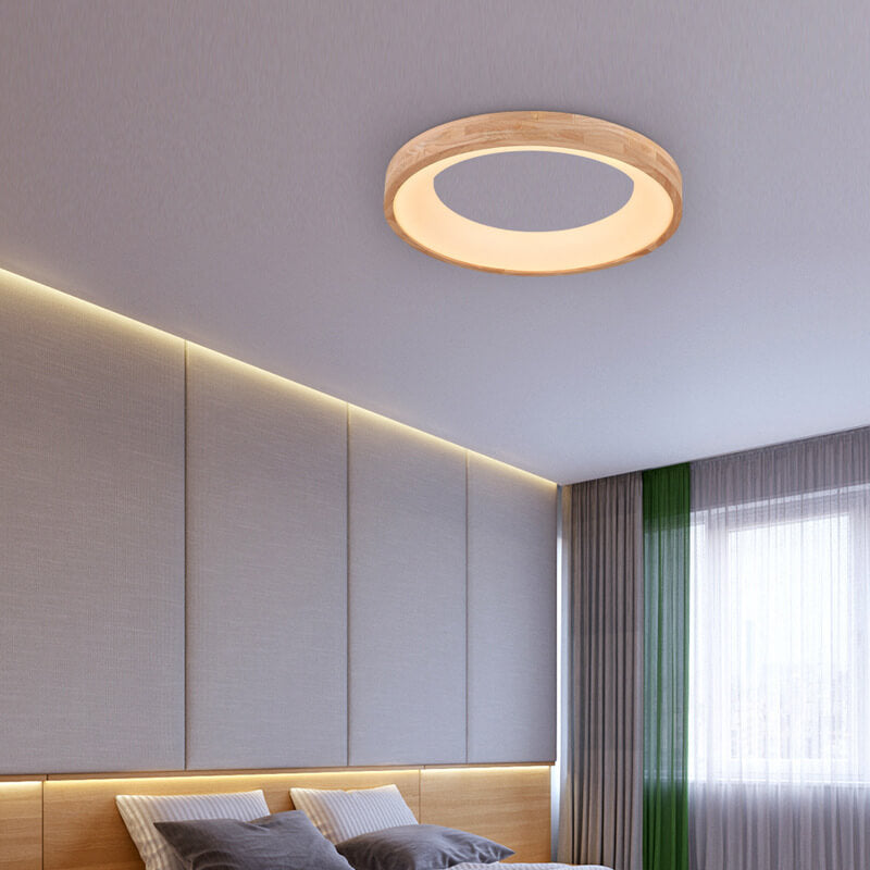 Nordic Minimalist Wood Round LED Flush Mount Light