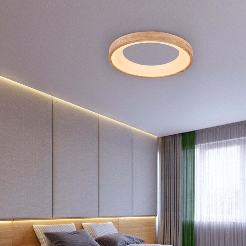 Nordic Minimalist Wood Round LED Flush Mount Light