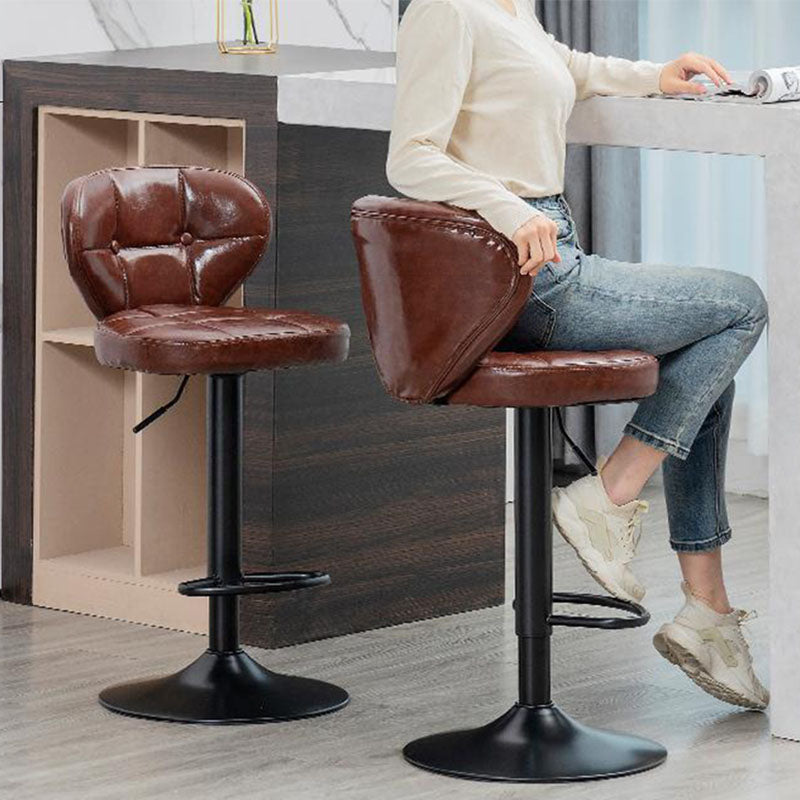 Minimalist Leather Metal Bar Stool — Black / Black