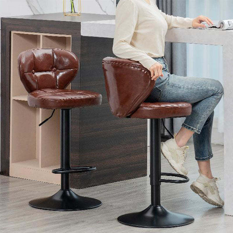 Minimalist Leather Metal Bar Stool — Black / Black