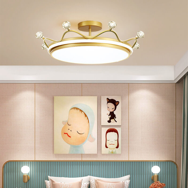 Kids Crown Iron Acrylic LED Semi-Flush Ceiling Light