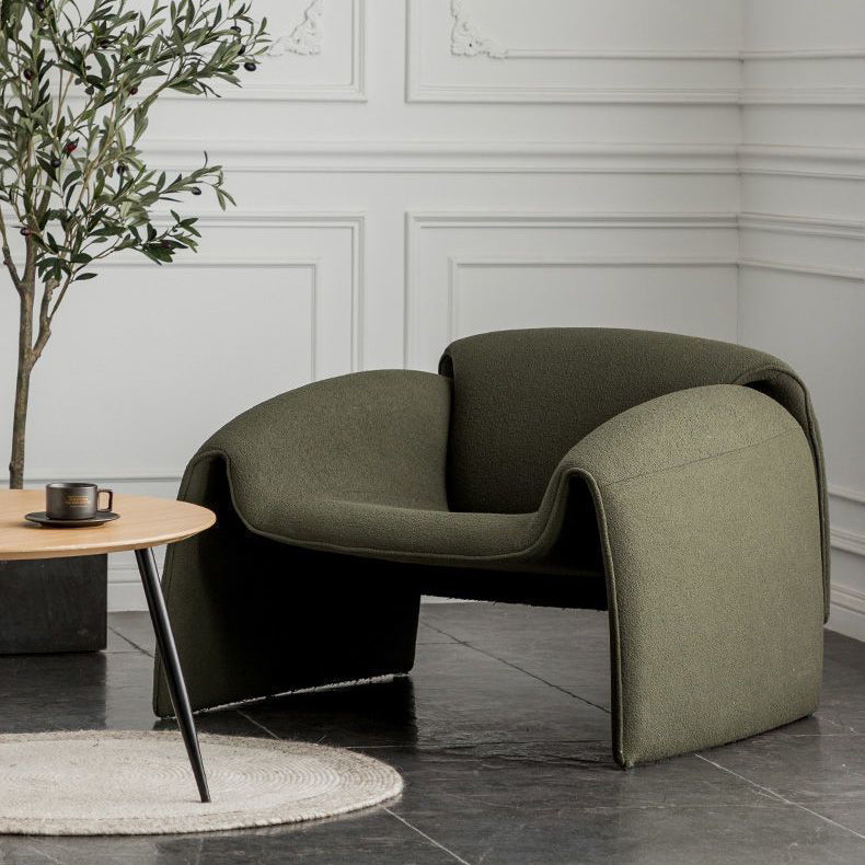 Minimalist Plywood Lambswool Accent Chair — Leather - Orange
