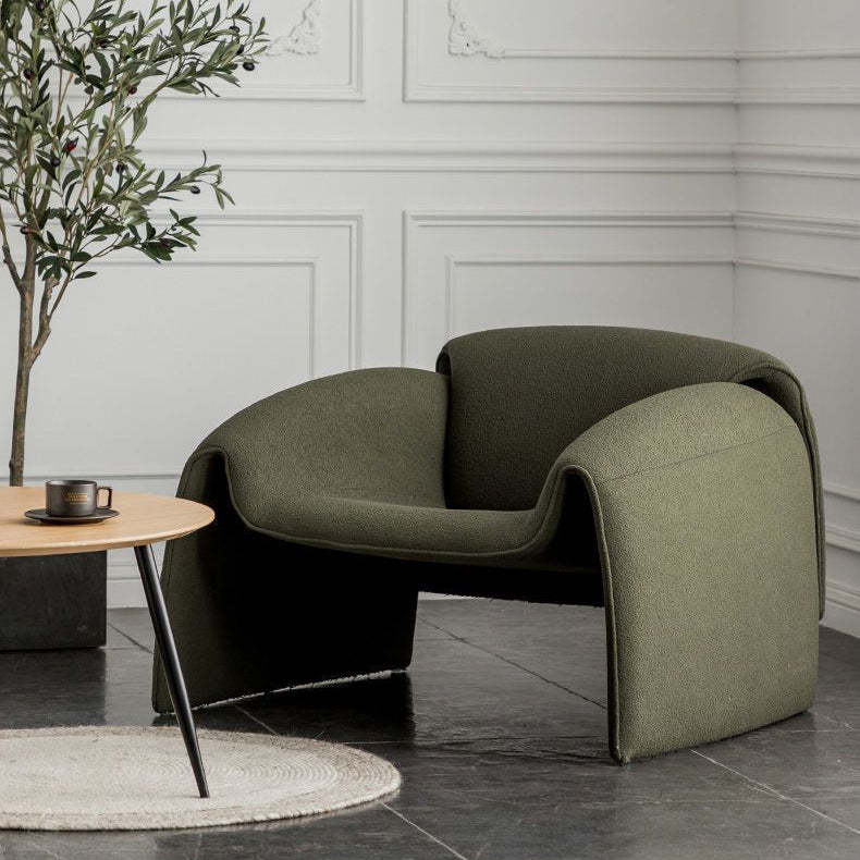 Minimalist Plywood Lambswool Accent Chair — Leather - Orange