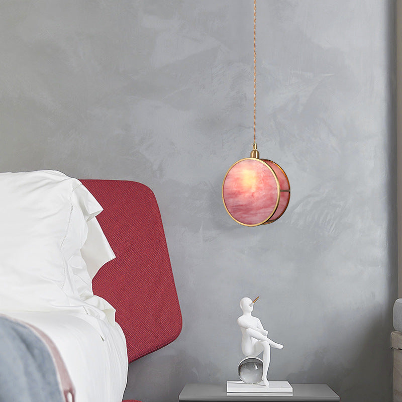 Japanese Vintage Drum Glass Brass Pendant Light