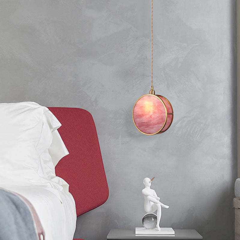 Japanese Vintage Drum Glass Brass Pendant Light — 110V-120V For US/CA / Pink
