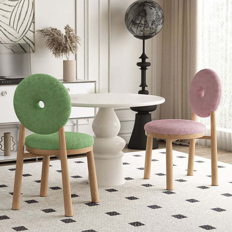 Scandinavian Lambswool Wood Iron Vanity Stool — Beige