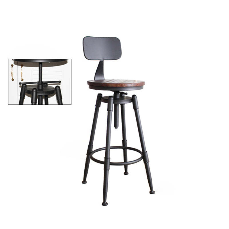 Vintage Round Wood Iron Bar Stool